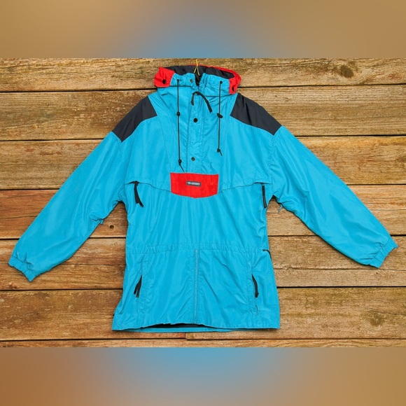 Vintage 90s Columbia Radial Sleeve Color Block Anorak Pullover Jacket Size Md - Picture 2 of 9
